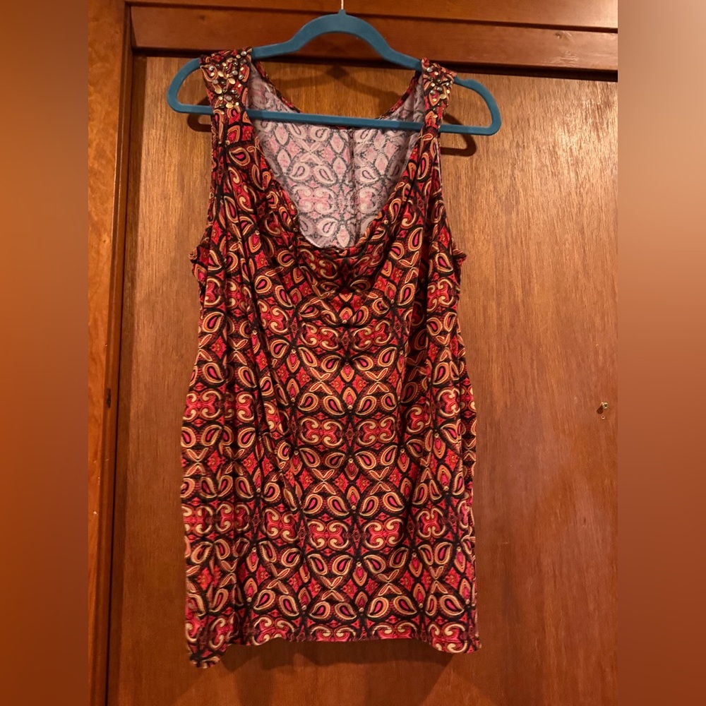 Red and Black Patterned Sleeveless Top